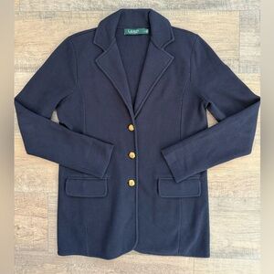 Ralph Lauren Crested Blazer Gold Button Knit Jacket Old Money Preppy